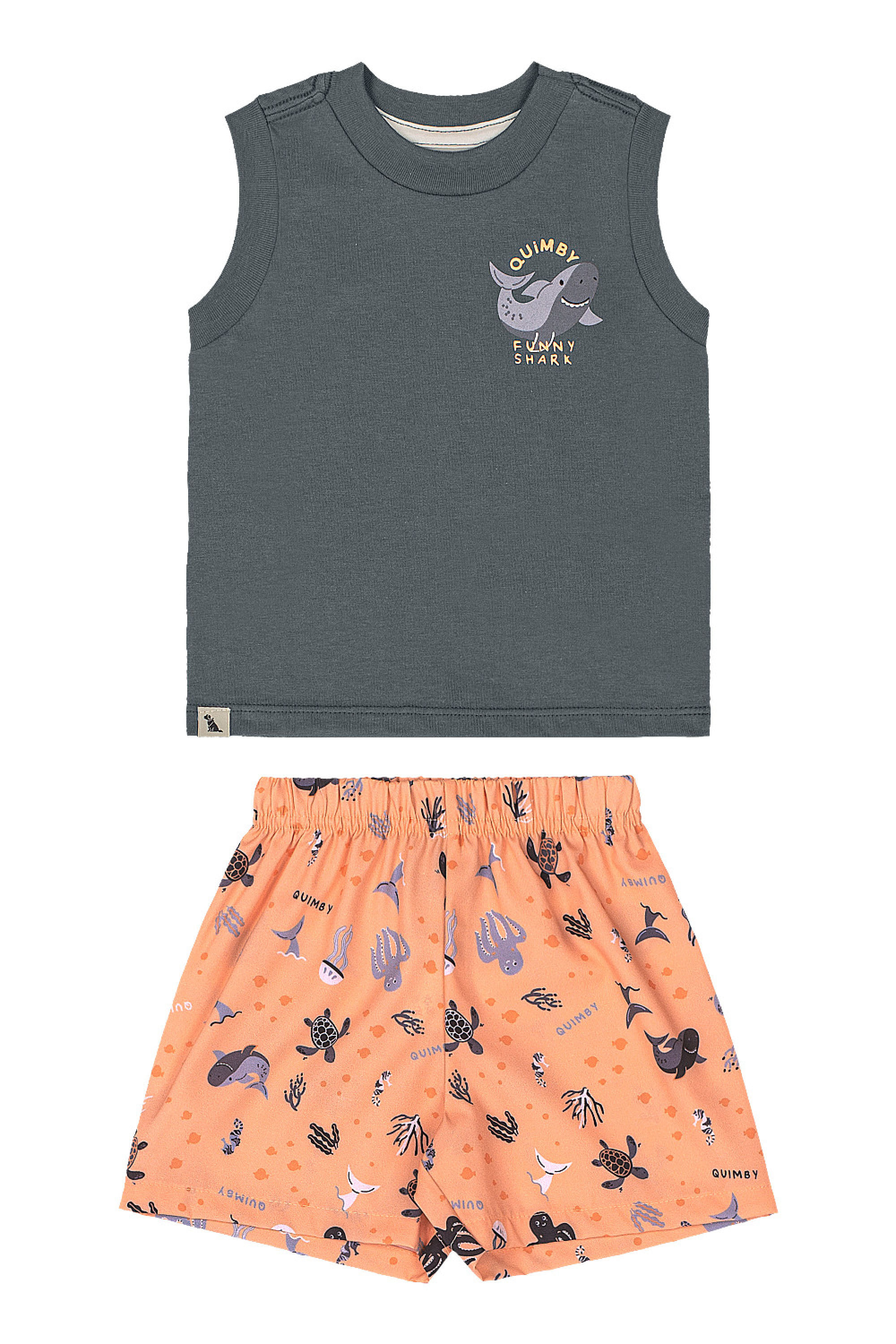 Conjunto para Bebê Menino Regata Shark e Bermuda (Cinza) Quimby - Imagem 32